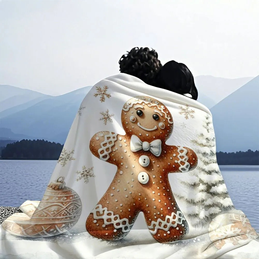 Festive Gingerbread Man White Pattern Multipurpose Throw Blanket