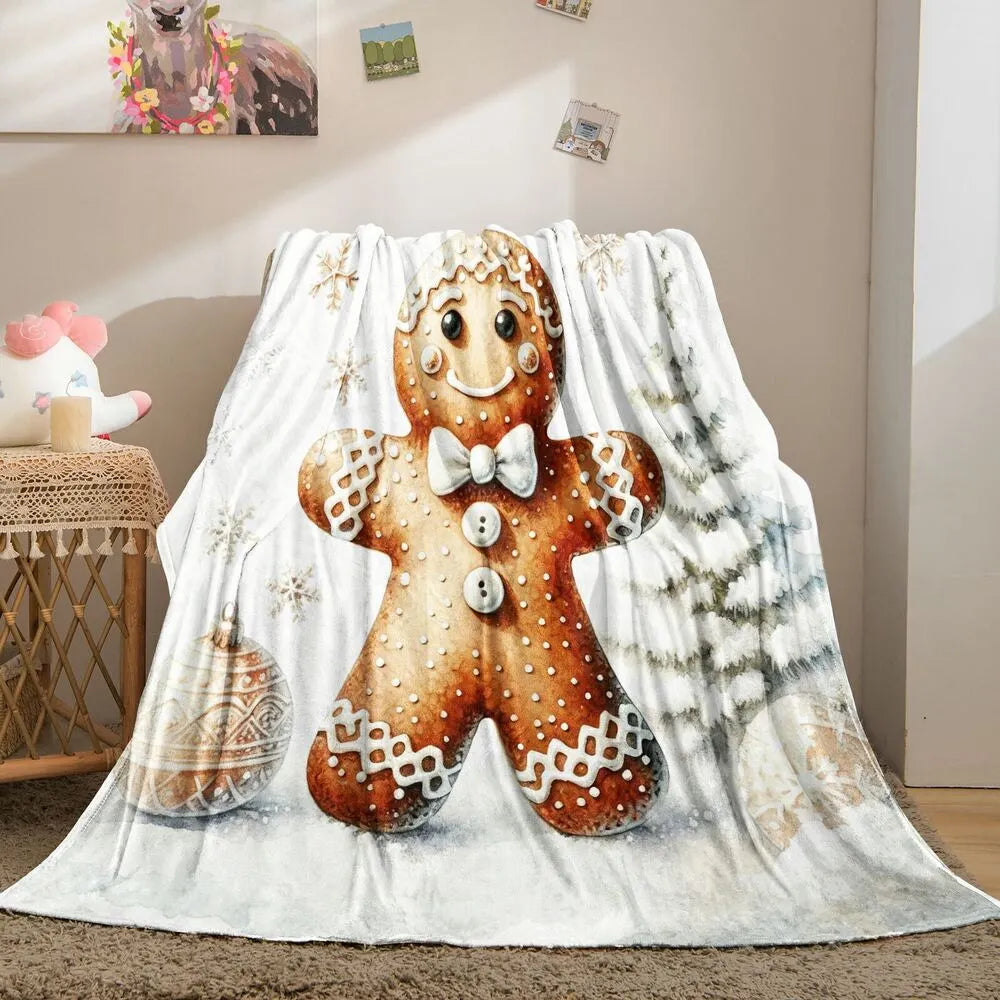 Festive Gingerbread Man White Pattern Multipurpose Throw Blanket