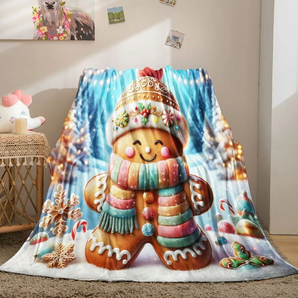Festive Gingerbread Man Winter Wonderland Blue Pattern Multipurpose Throw Blanket