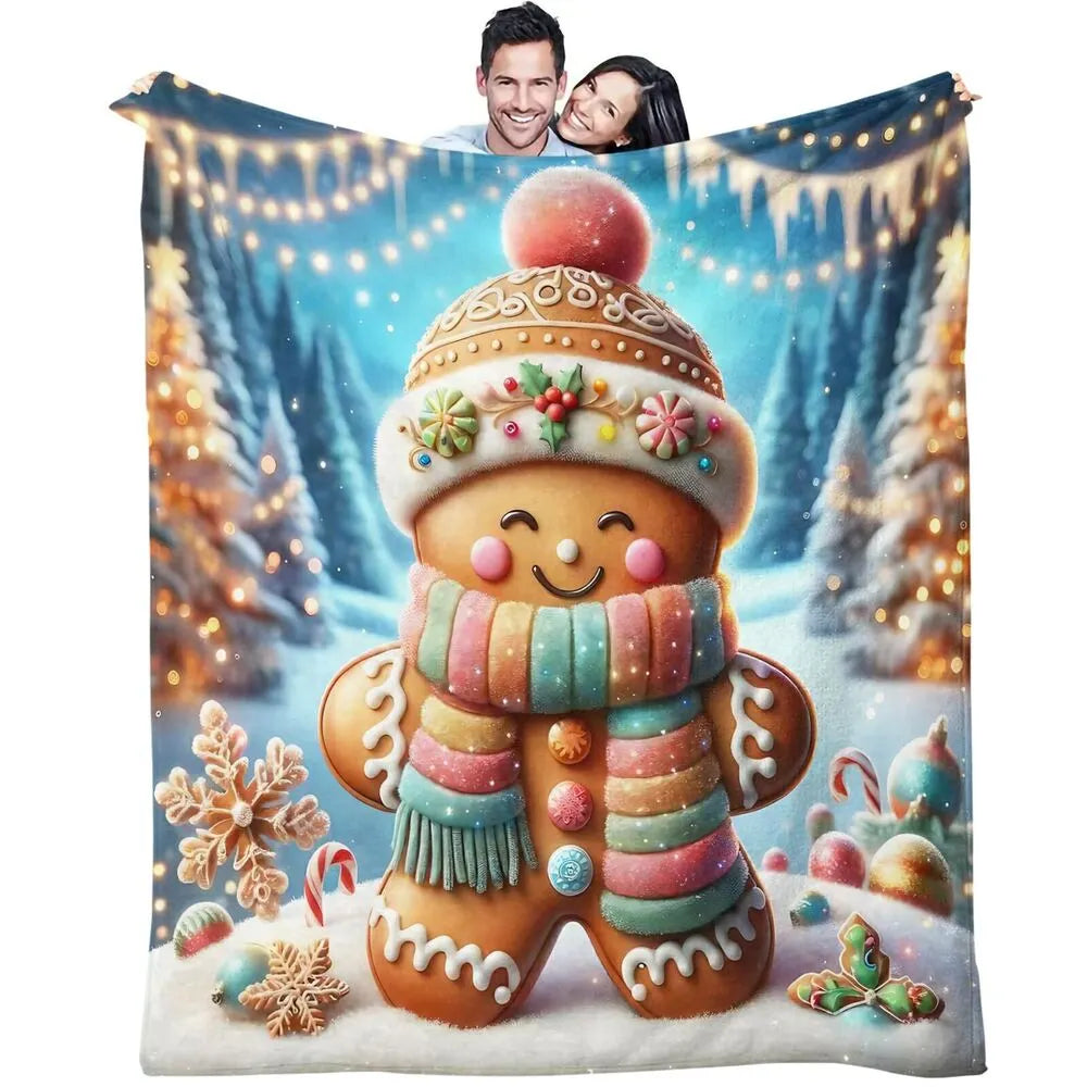 Festive Gingerbread Man Winter Wonderland Blue Pattern Multipurpose Throw Blanket