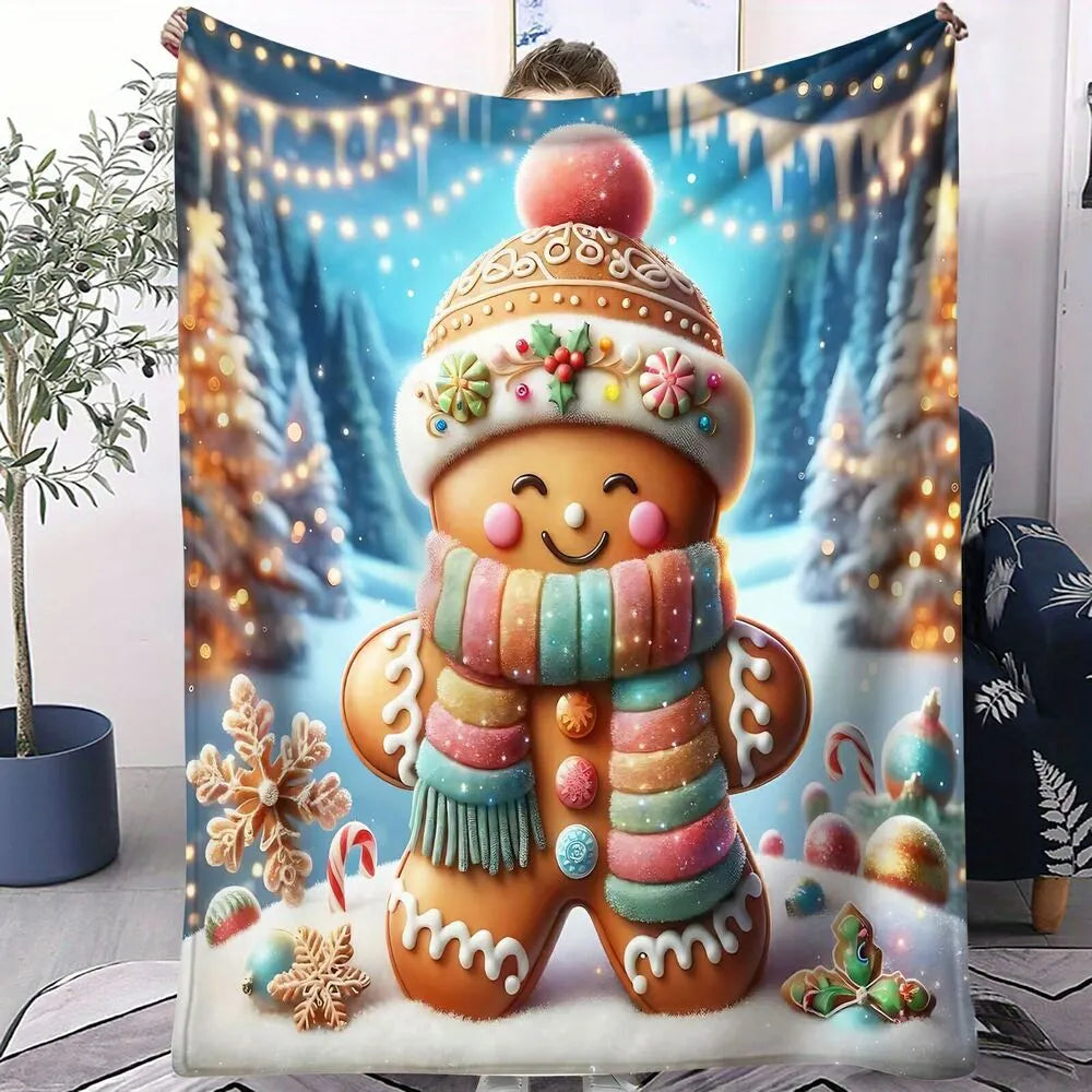 Festive Gingerbread Man Winter Wonderland Blue Pattern Multipurpose Throw Blanket