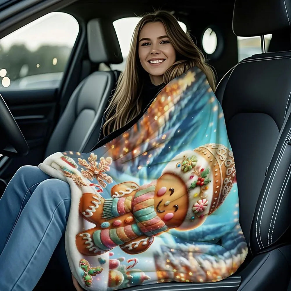Festive Gingerbread Man Winter Wonderland Blue Pattern Multipurpose Throw Blanket