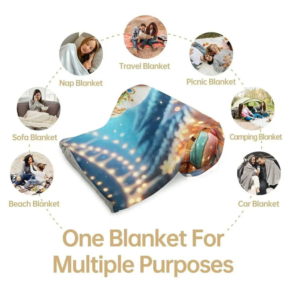 Festive Gingerbread Man Winter Wonderland Blue Pattern Multipurpose Throw Blanket