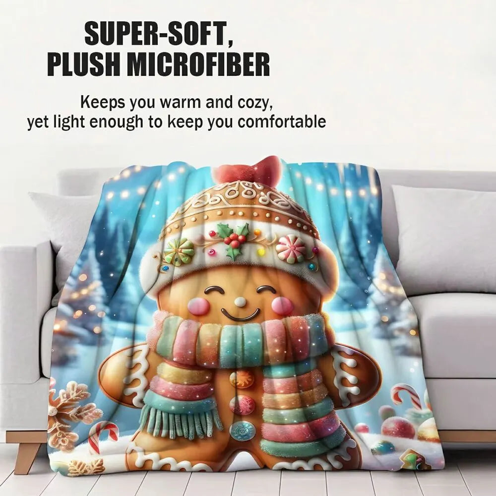 Festive Gingerbread Man Winter Wonderland Blue Pattern Multipurpose Throw Blanket