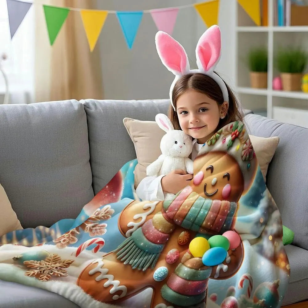 Festive Gingerbread Man Winter Wonderland Blue Pattern Multipurpose Throw Blanket