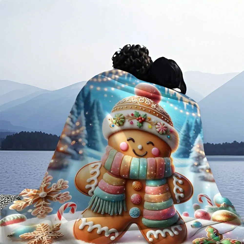 Festive Gingerbread Man Winter Wonderland Blue Pattern Multipurpose Throw Blanket