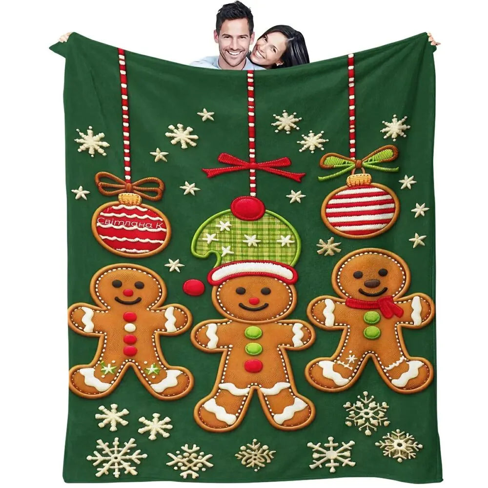Festive Gingerbread Men Green Christmas Ornament Pattern Multipurpose Throw Blanket