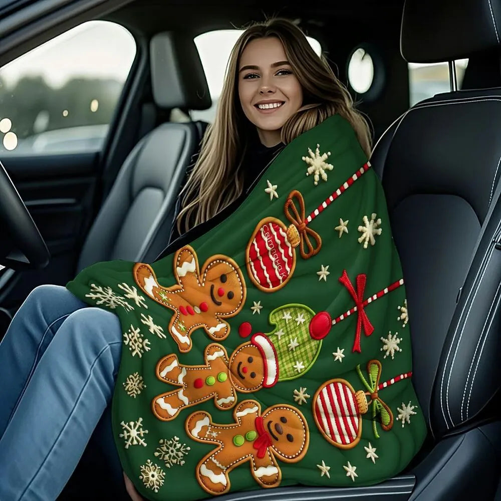 Festive Gingerbread Men Green Christmas Ornament Pattern Multipurpose Throw Blanket