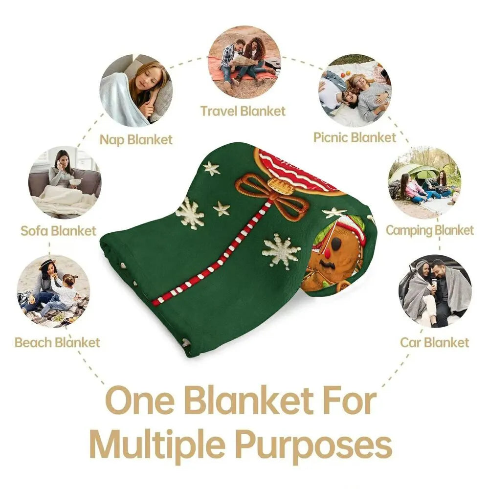 Festive Gingerbread Men Green Christmas Ornament Pattern Multipurpose Throw Blanket