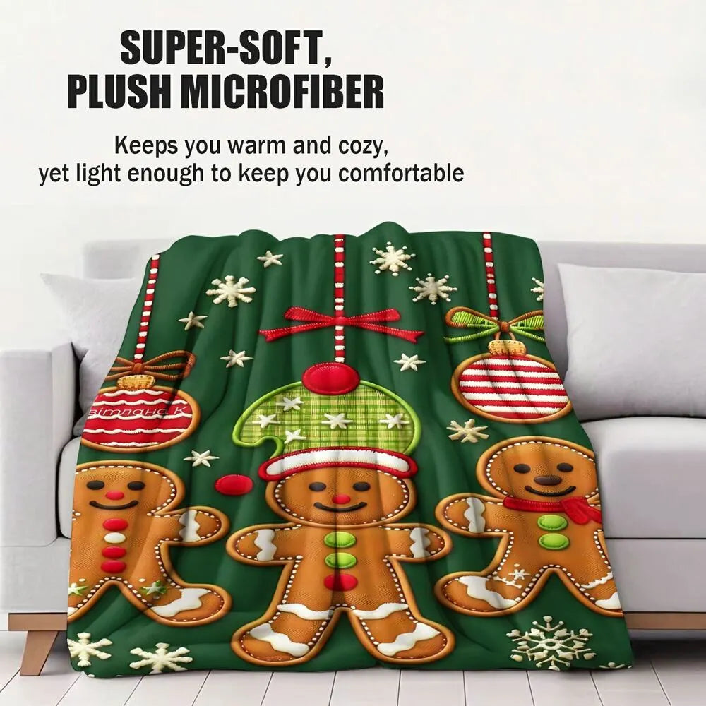 Festive Gingerbread Men Green Christmas Ornament Pattern Multipurpose Throw Blanket