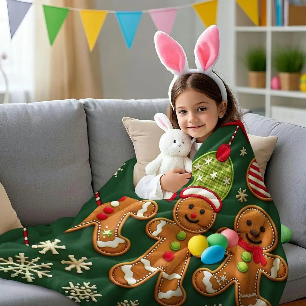 Festive Gingerbread Men Green Christmas Ornament Pattern Multipurpose Throw Blanket