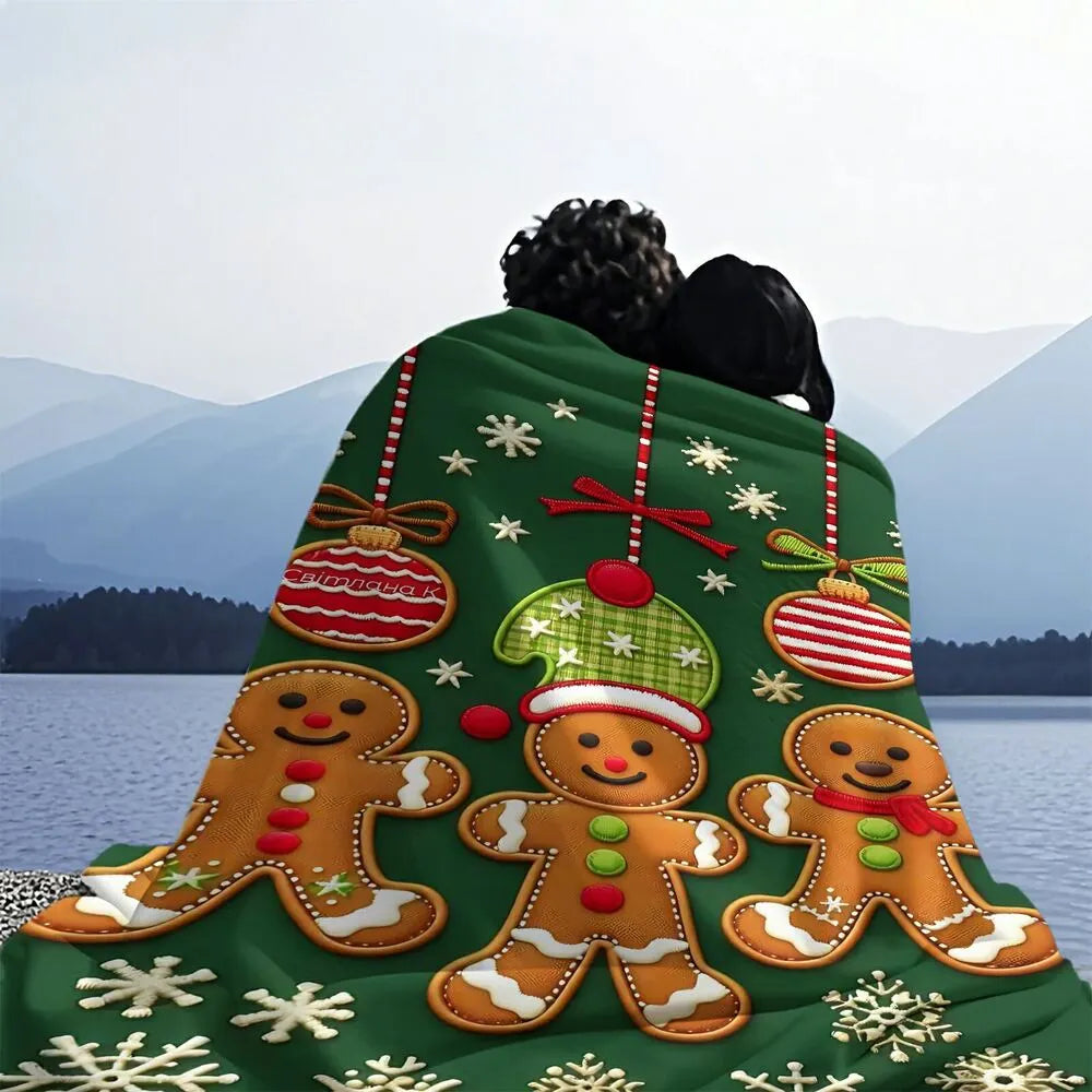 Festive Gingerbread Men Green Christmas Ornament Pattern Multipurpose Throw Blanket