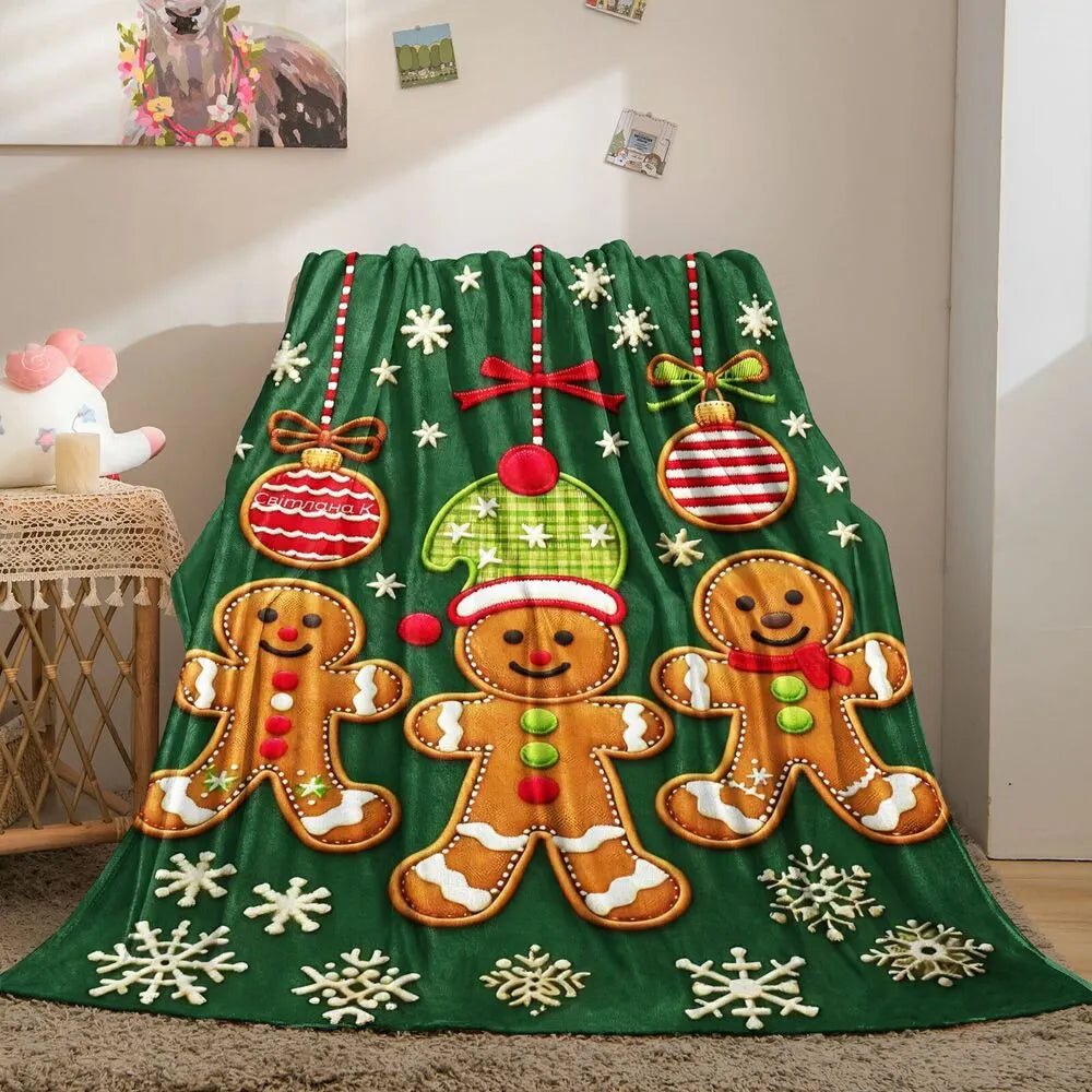 Festive Gingerbread Men Green Christmas Ornament Pattern Multipurpose Throw Blanket