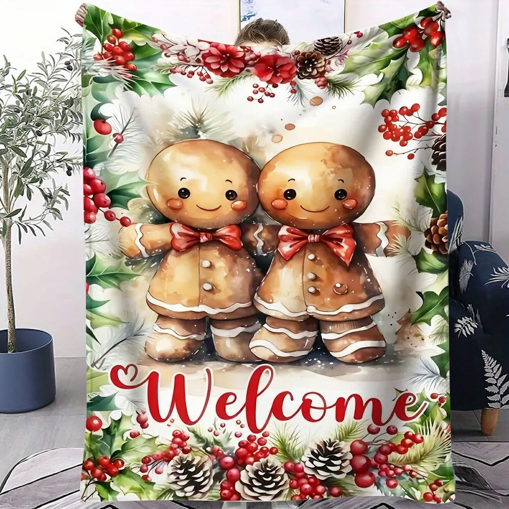 Festive Gingerbread Men Welcome White Pattern Multipurpose Throw Blanket