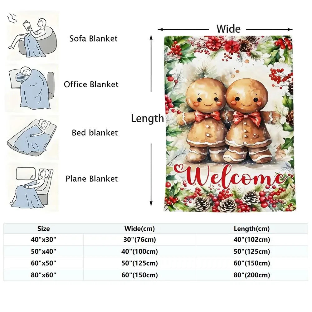 Festive Gingerbread Men Welcome White Pattern Multipurpose Throw Blanket