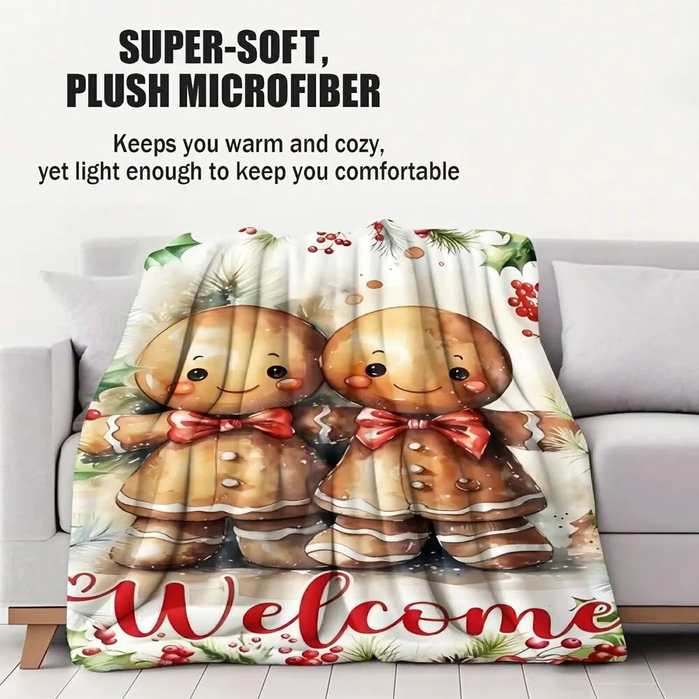 Festive Gingerbread Men Welcome White Pattern Multipurpose Throw Blanket