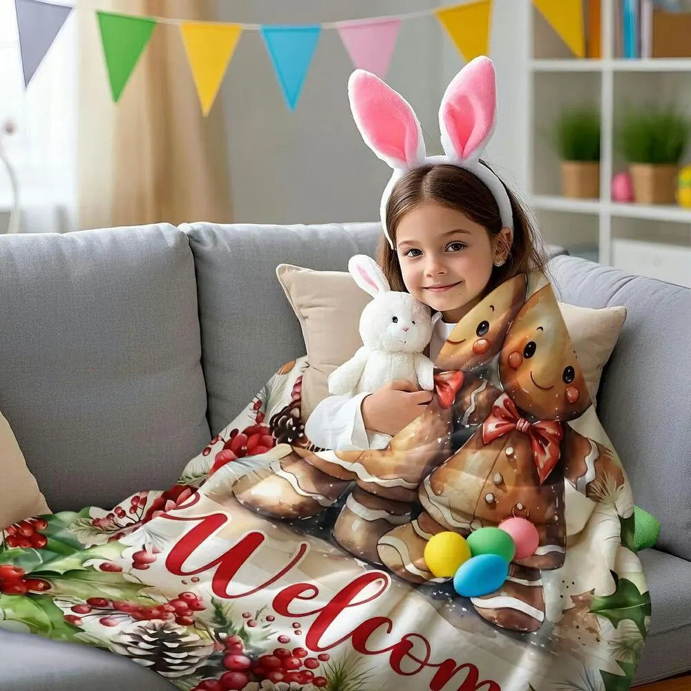 Festive Gingerbread Men Welcome White Pattern Multipurpose Throw Blanket