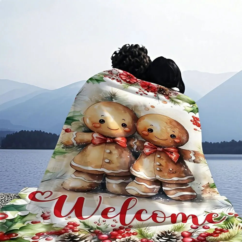 Festive Gingerbread Men Welcome White Pattern Multipurpose Throw Blanket