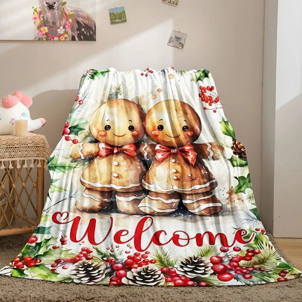 Festive Gingerbread Men Welcome White Pattern Multipurpose Throw Blanket