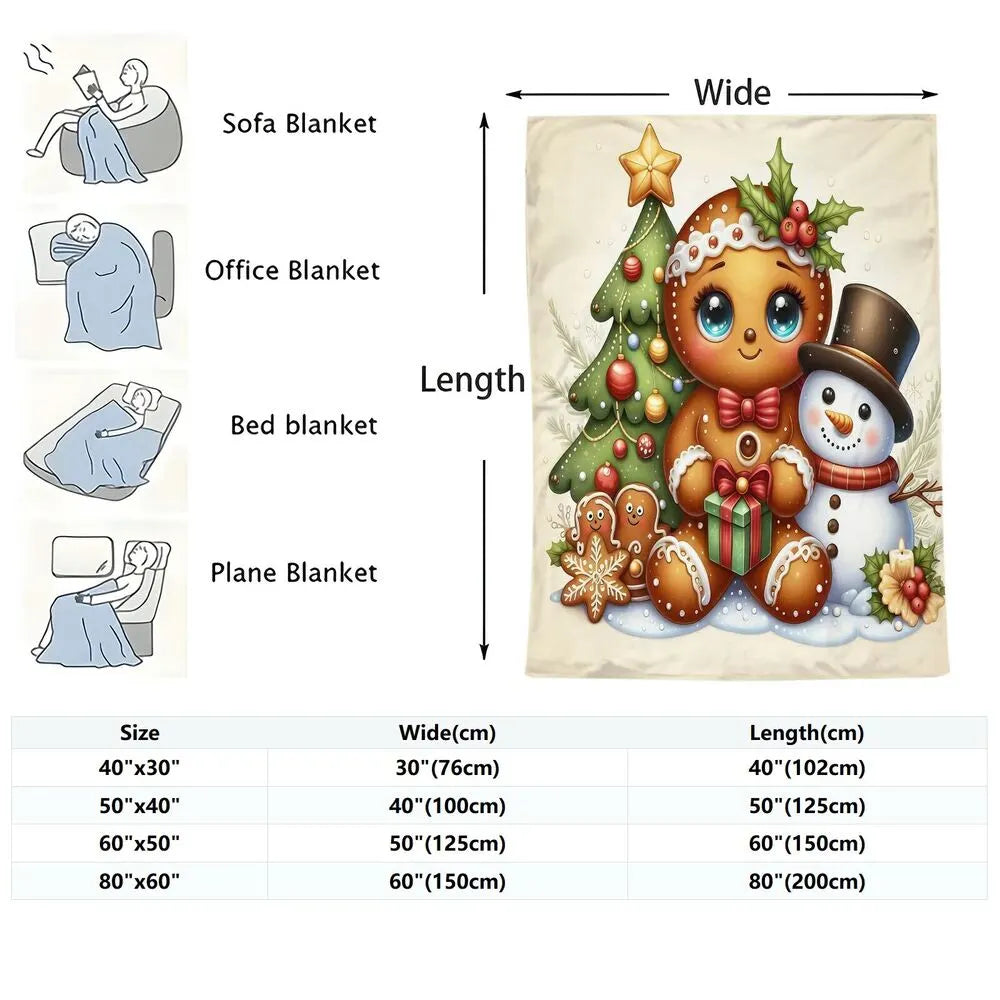 Festive Gingerbread Snowman Christmas Scene Beige Pattern Multipurpose Throw Blanket