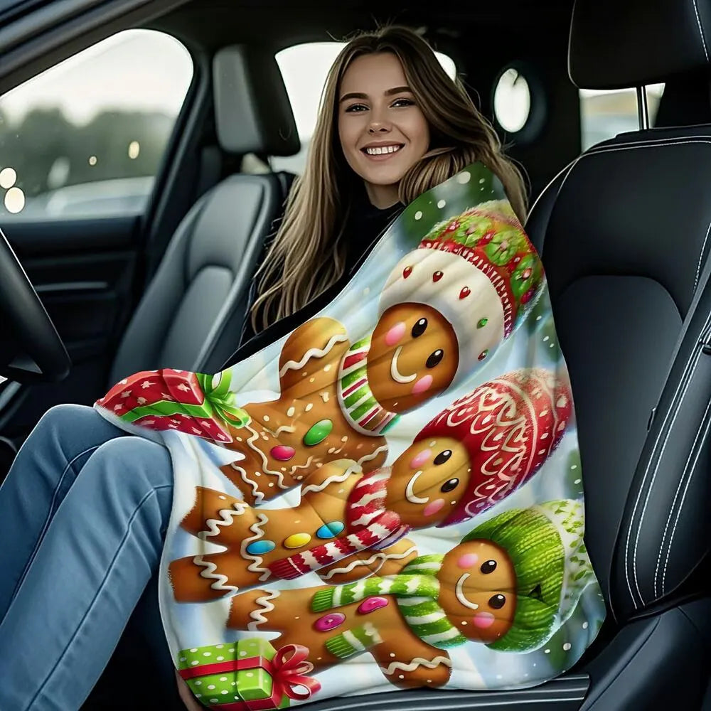 Festive Gingerbread Trio Christmas Scene Light Blue Pattern Multipurpose Throw Blanket