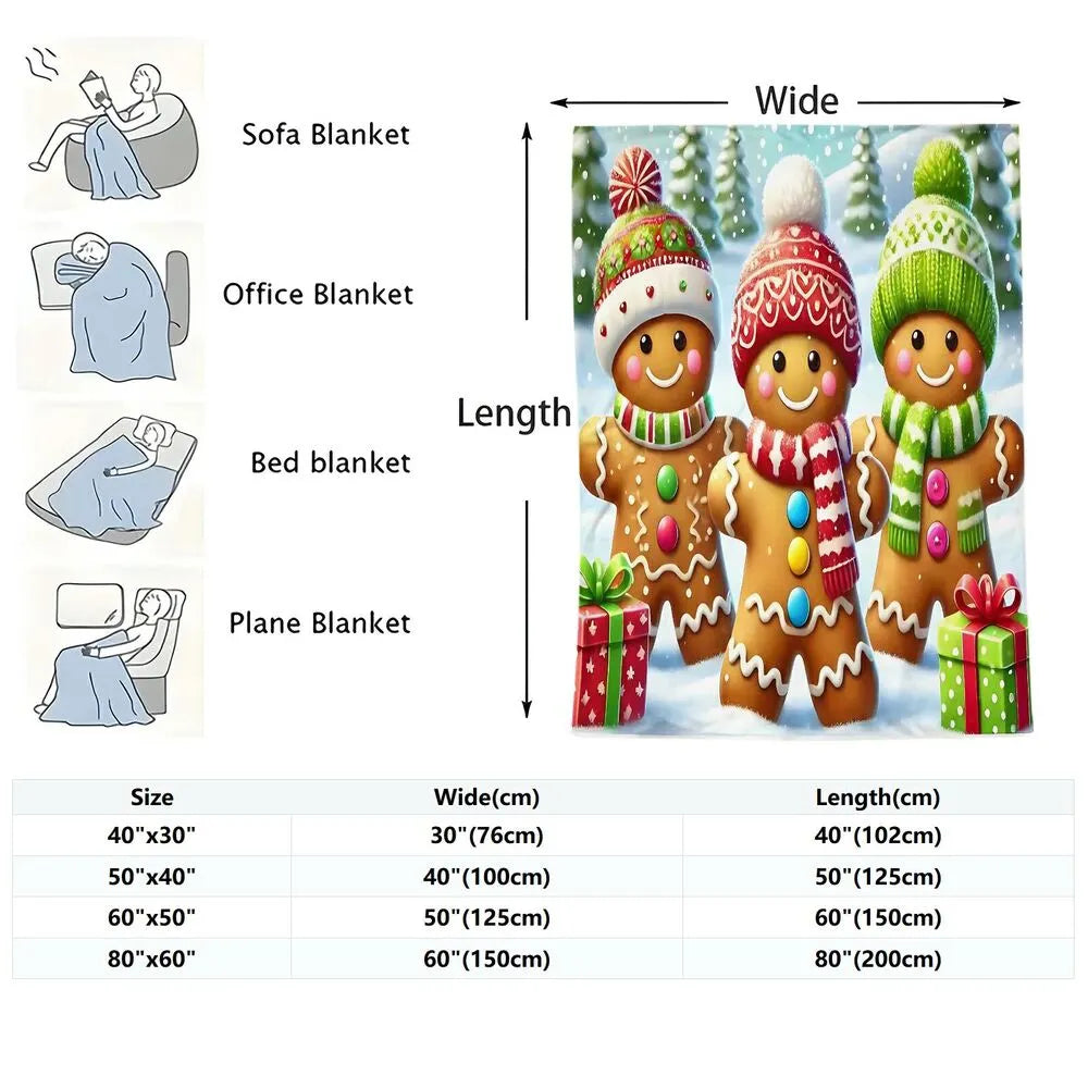 Festive Gingerbread Trio Christmas Scene Light Blue Pattern Multipurpose Throw Blanket