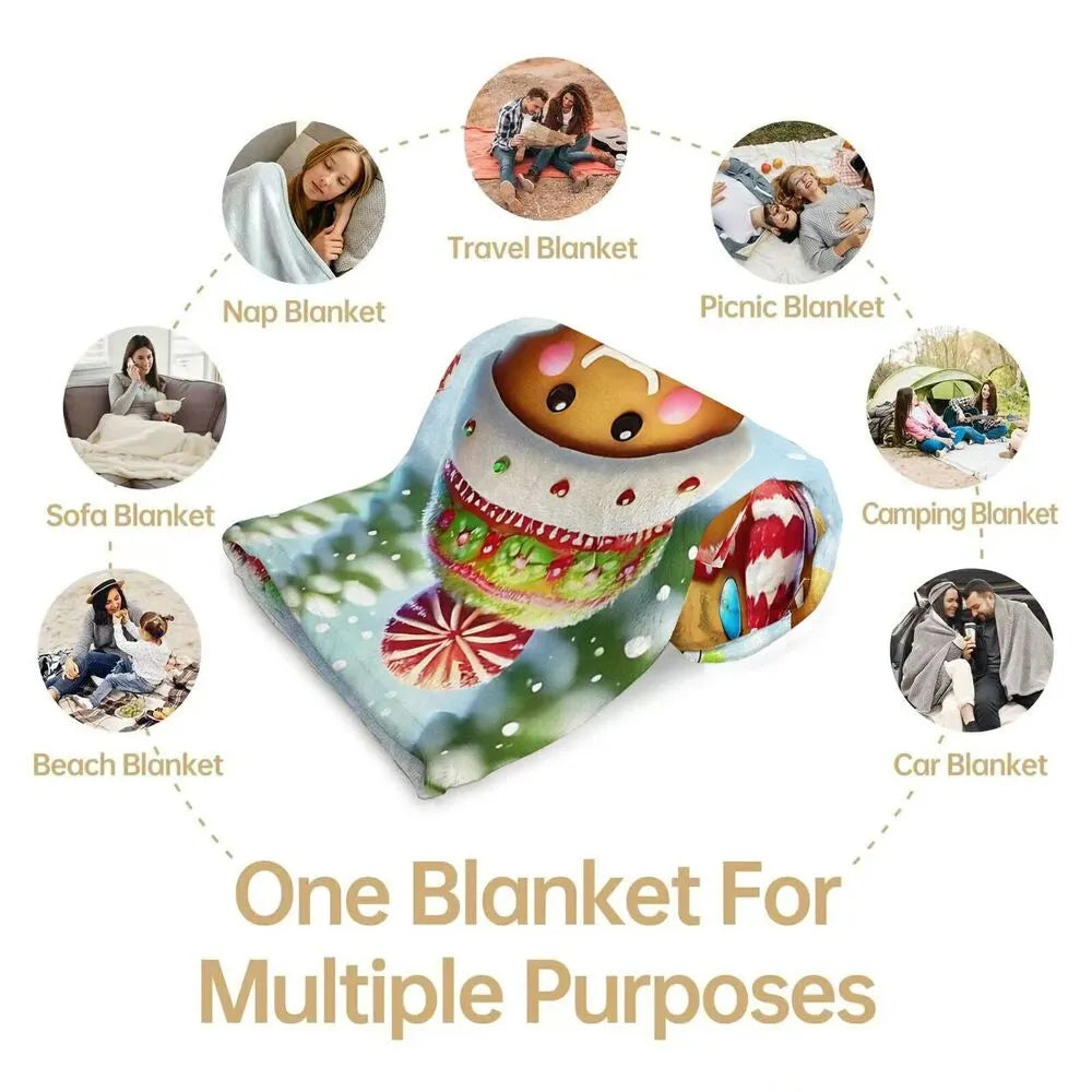 Festive Gingerbread Trio Christmas Scene Light Blue Pattern Multipurpose Throw Blanket