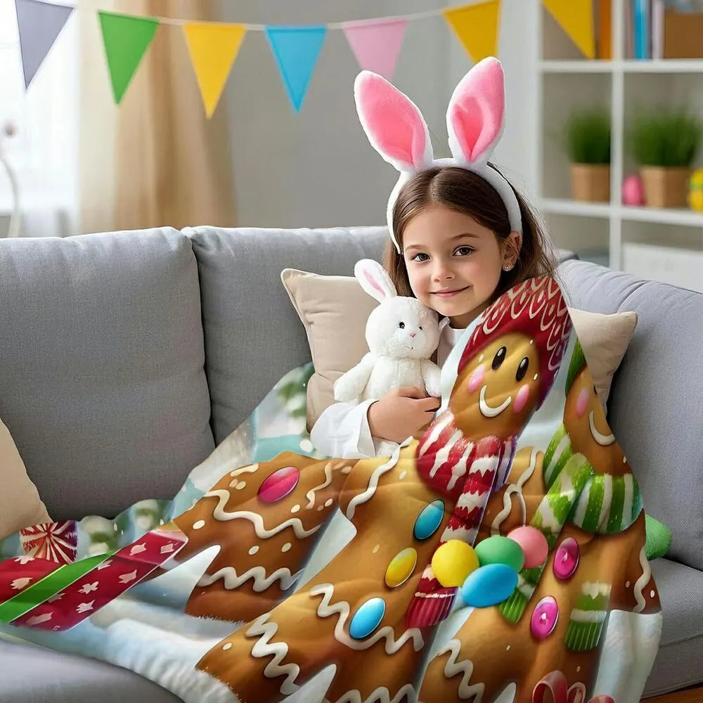 Festive Gingerbread Trio Christmas Scene Light Blue Pattern Multipurpose Throw Blanket