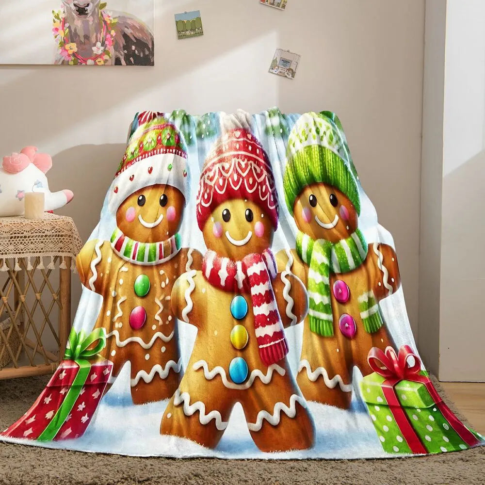 Festive Gingerbread Trio Christmas Scene Light Blue Pattern Multipurpose Throw Blanket