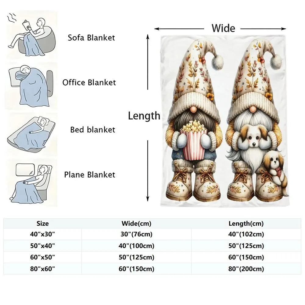 Festive Gnome Puppy Cozy Movie Night White Pattern Multipurpose Throw Blanket