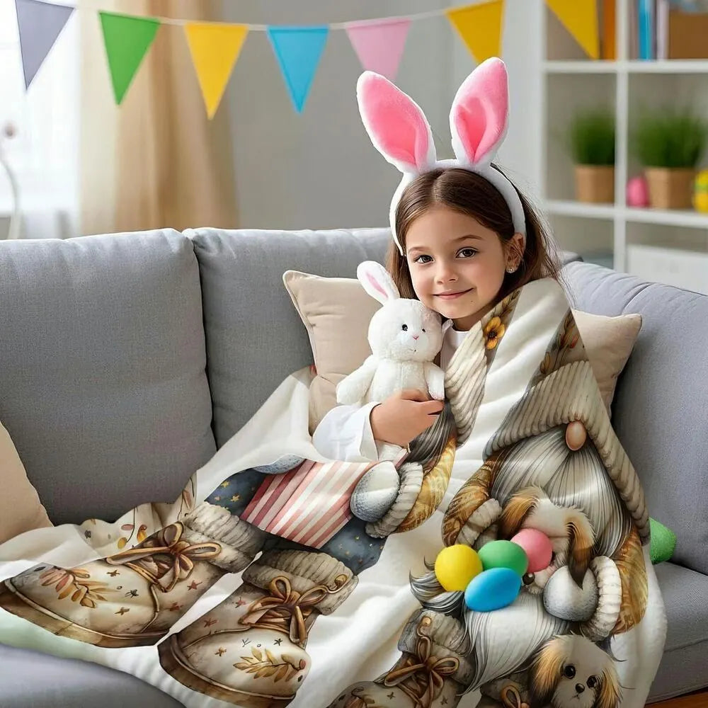 Festive Gnome Puppy Cozy Movie Night White Pattern Multipurpose Throw Blanket