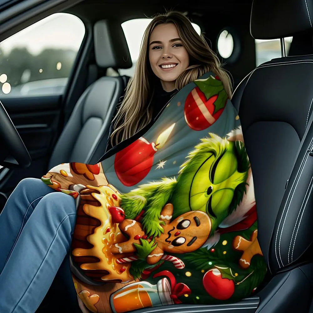 Festive Grinch And Gingerbread Cookie Christmas Art Pattern Multipurpose Throw Blanket