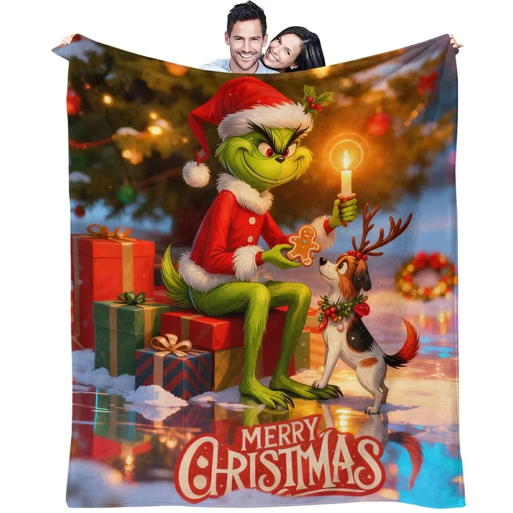 Festive Grinch And Max Merry Christmas Colorful Pattern Multipurpose Throw Blanket