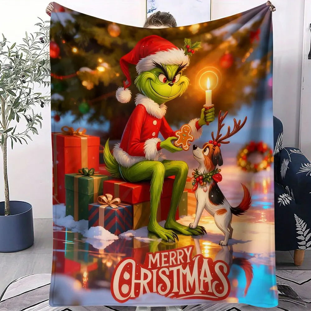 Festive Grinch And Max Merry Christmas Colorful Pattern Multipurpose Throw Blanket