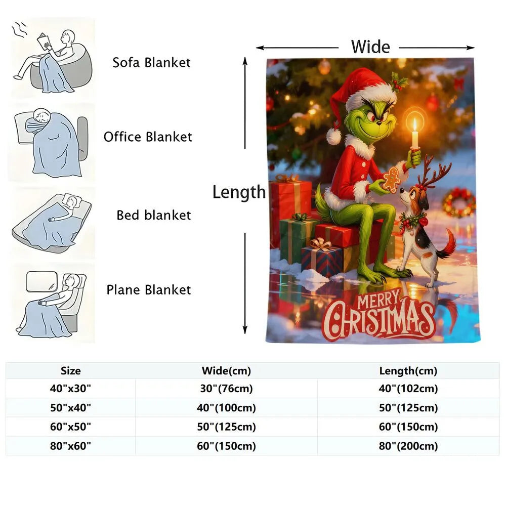 Festive Grinch And Max Merry Christmas Colorful Pattern Multipurpose Throw Blanket