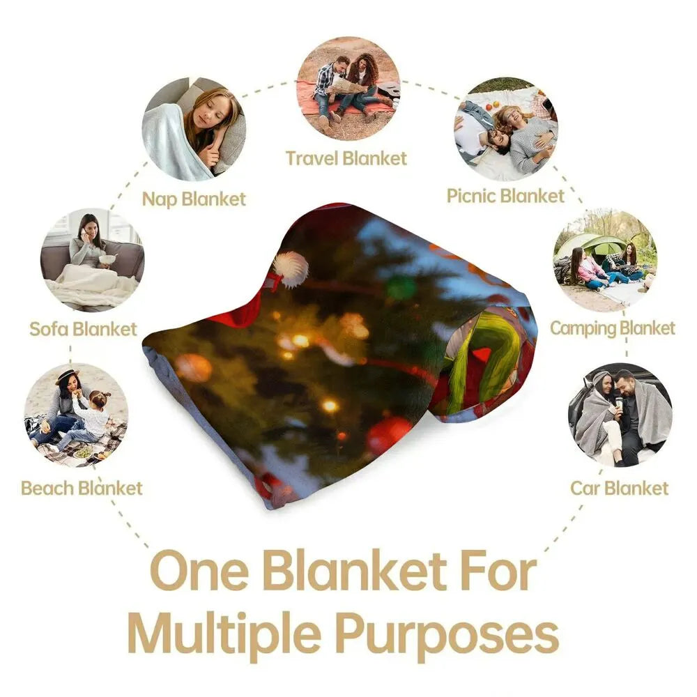 Festive Grinch And Max Merry Christmas Colorful Pattern Multipurpose Throw Blanket