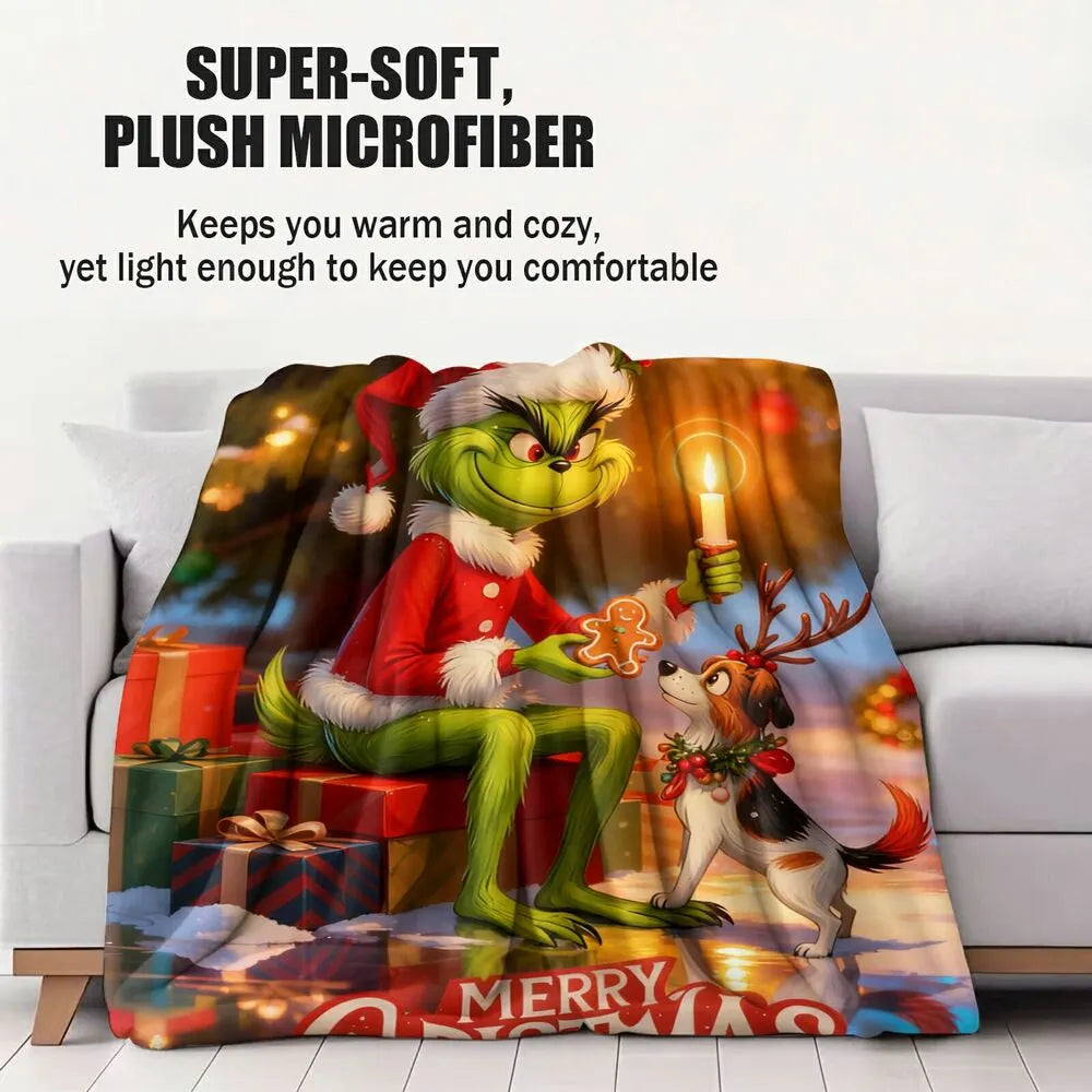Festive Grinch And Max Merry Christmas Colorful Pattern Multipurpose Throw Blanket