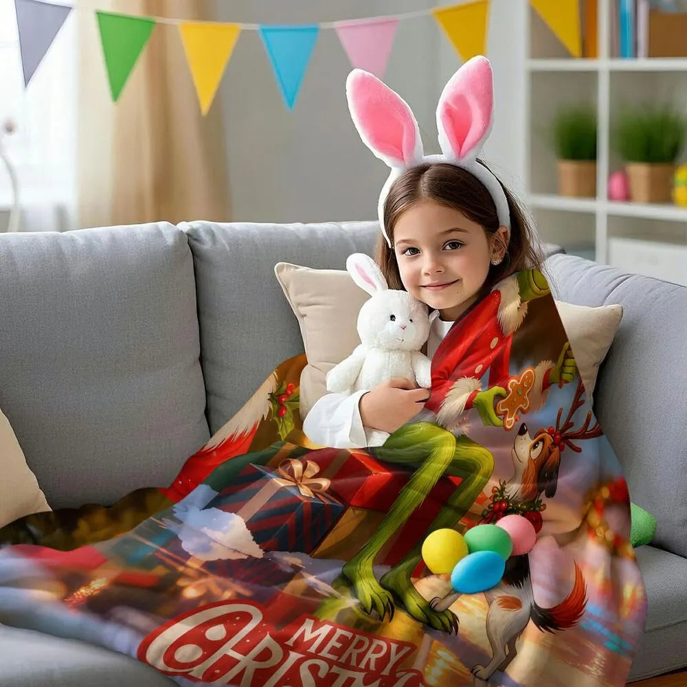 Festive Grinch And Max Merry Christmas Colorful Pattern Multipurpose Throw Blanket