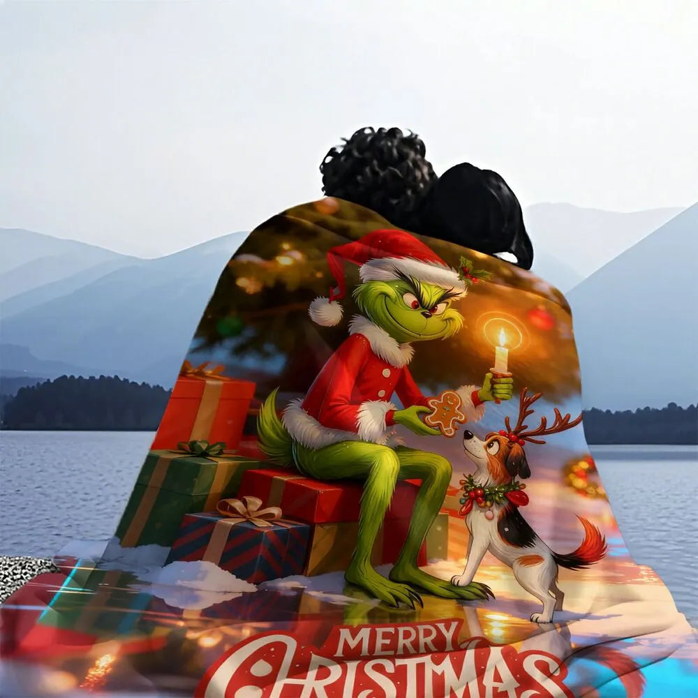 Festive Grinch And Max Merry Christmas Colorful Pattern Multipurpose Throw Blanket