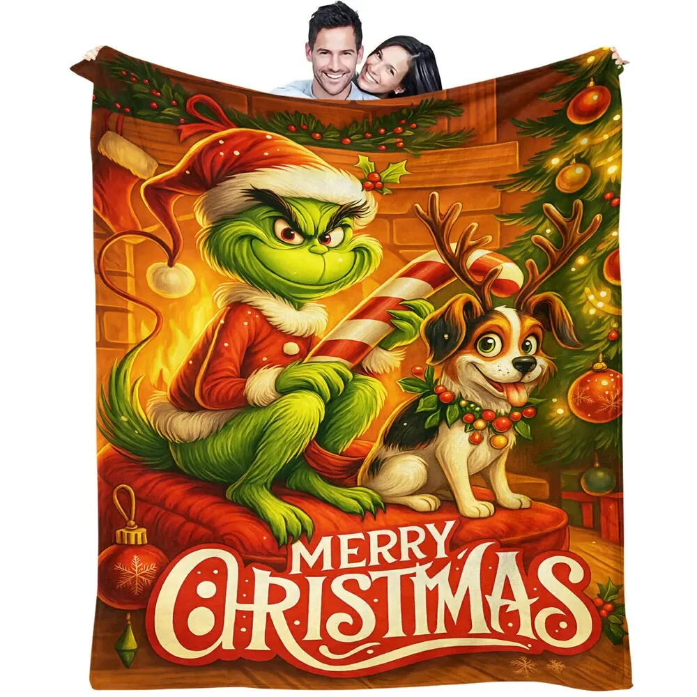 Festive Grinch And Max Merry Christmas Warm Pattern Multipurpose Throw Blanket