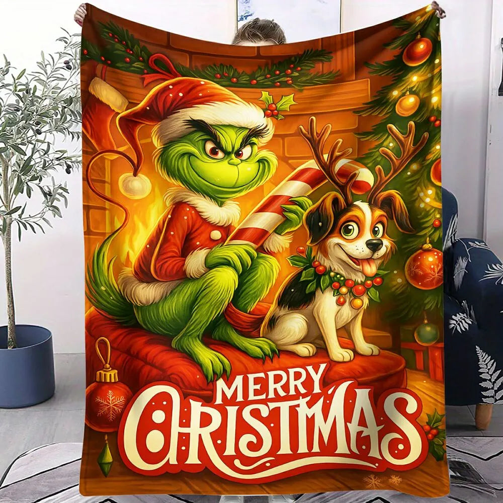 Festive Grinch And Max Merry Christmas Warm Pattern Multipurpose Throw Blanket