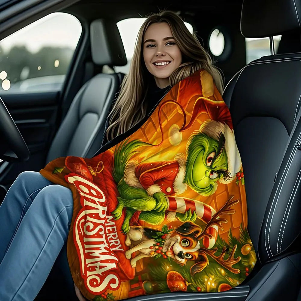 Festive Grinch And Max Merry Christmas Warm Pattern Multipurpose Throw Blanket