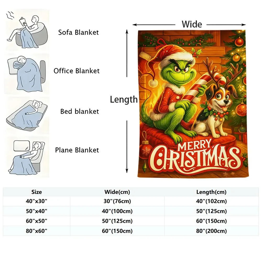 Festive Grinch And Max Merry Christmas Warm Pattern Multipurpose Throw Blanket