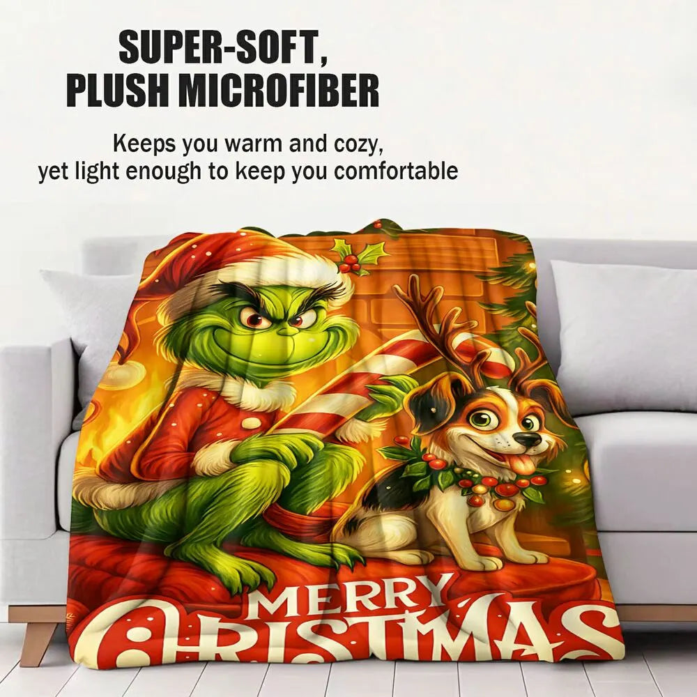 Festive Grinch And Max Merry Christmas Warm Pattern Multipurpose Throw Blanket