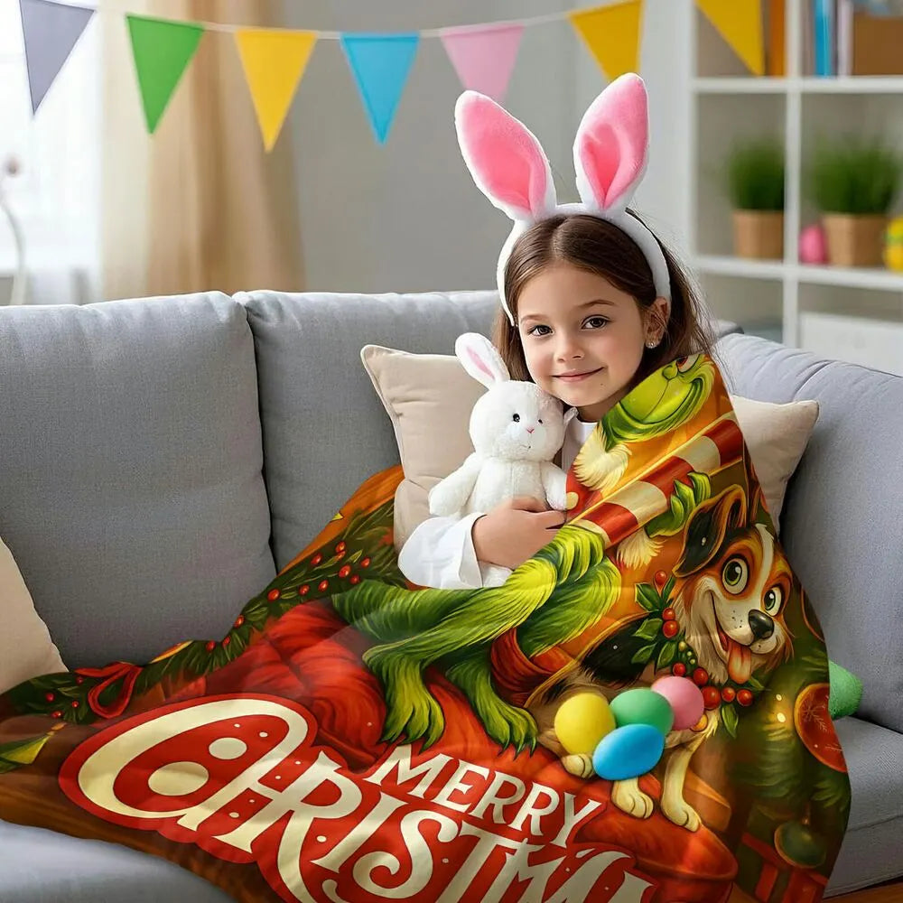 Festive Grinch And Max Merry Christmas Warm Pattern Multipurpose Throw Blanket