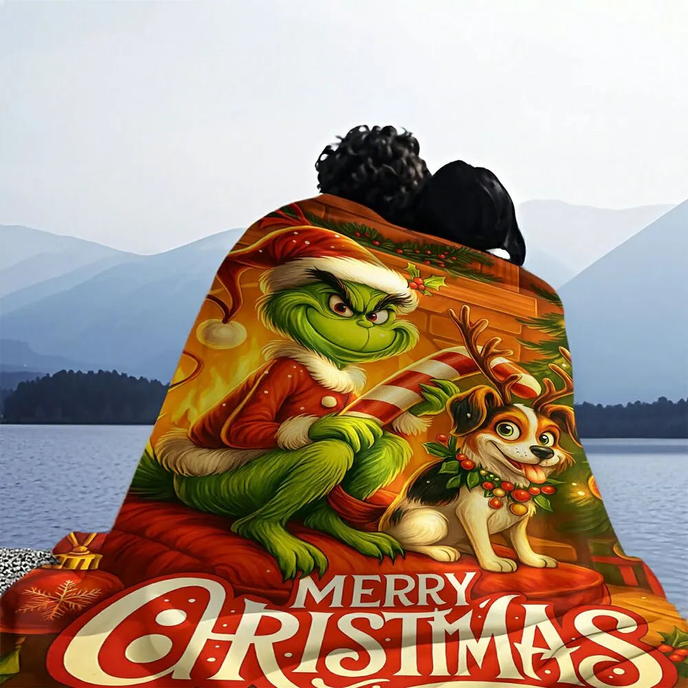 Festive Grinch And Max Merry Christmas Warm Pattern Multipurpose Throw Blanket