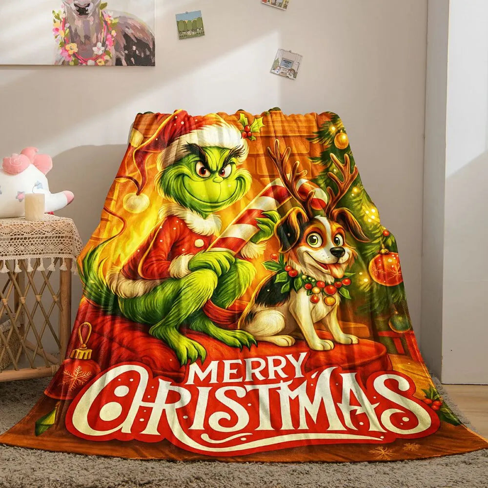 Festive Grinch And Max Merry Christmas Warm Pattern Multipurpose Throw Blanket