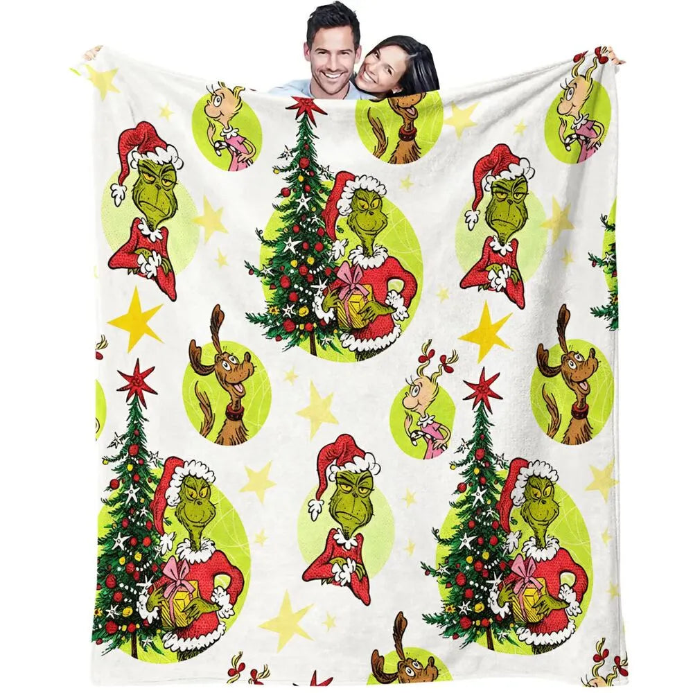 Festive Grinch Characters Collage White Pattern Multipurpose Throw Blanket