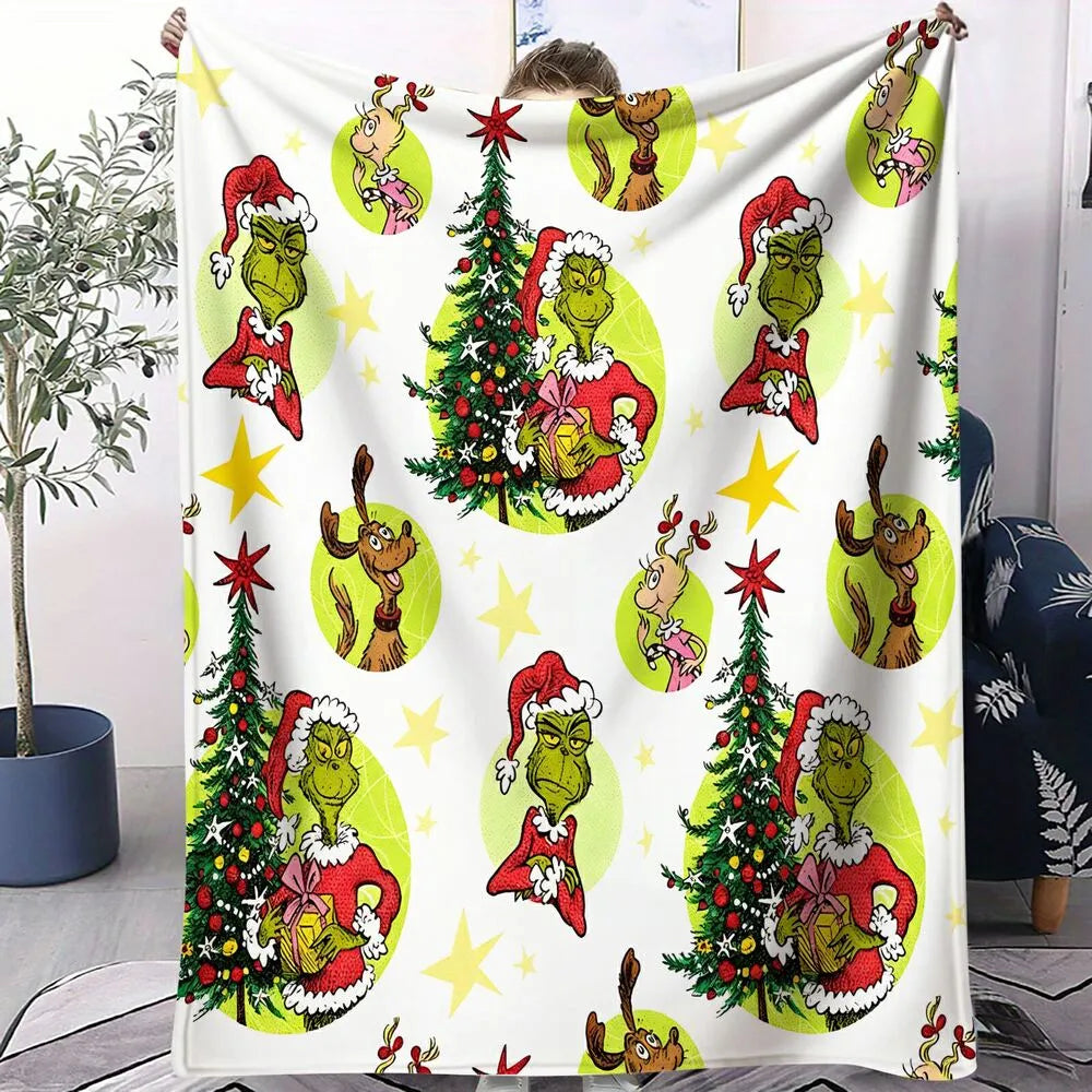 Festive Grinch Characters Collage White Pattern Multipurpose Throw Blanket