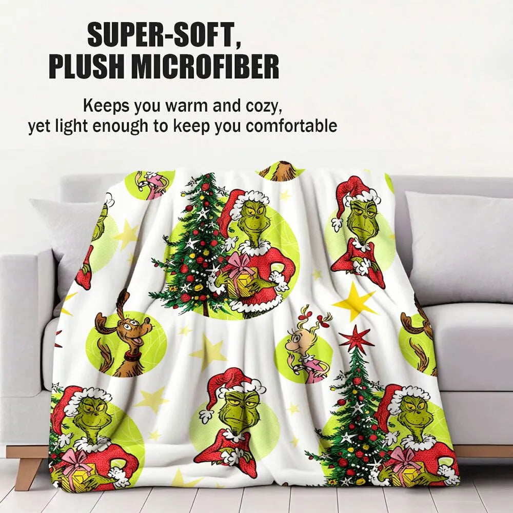 Festive Grinch Characters Collage White Pattern Multipurpose Throw Blanket
